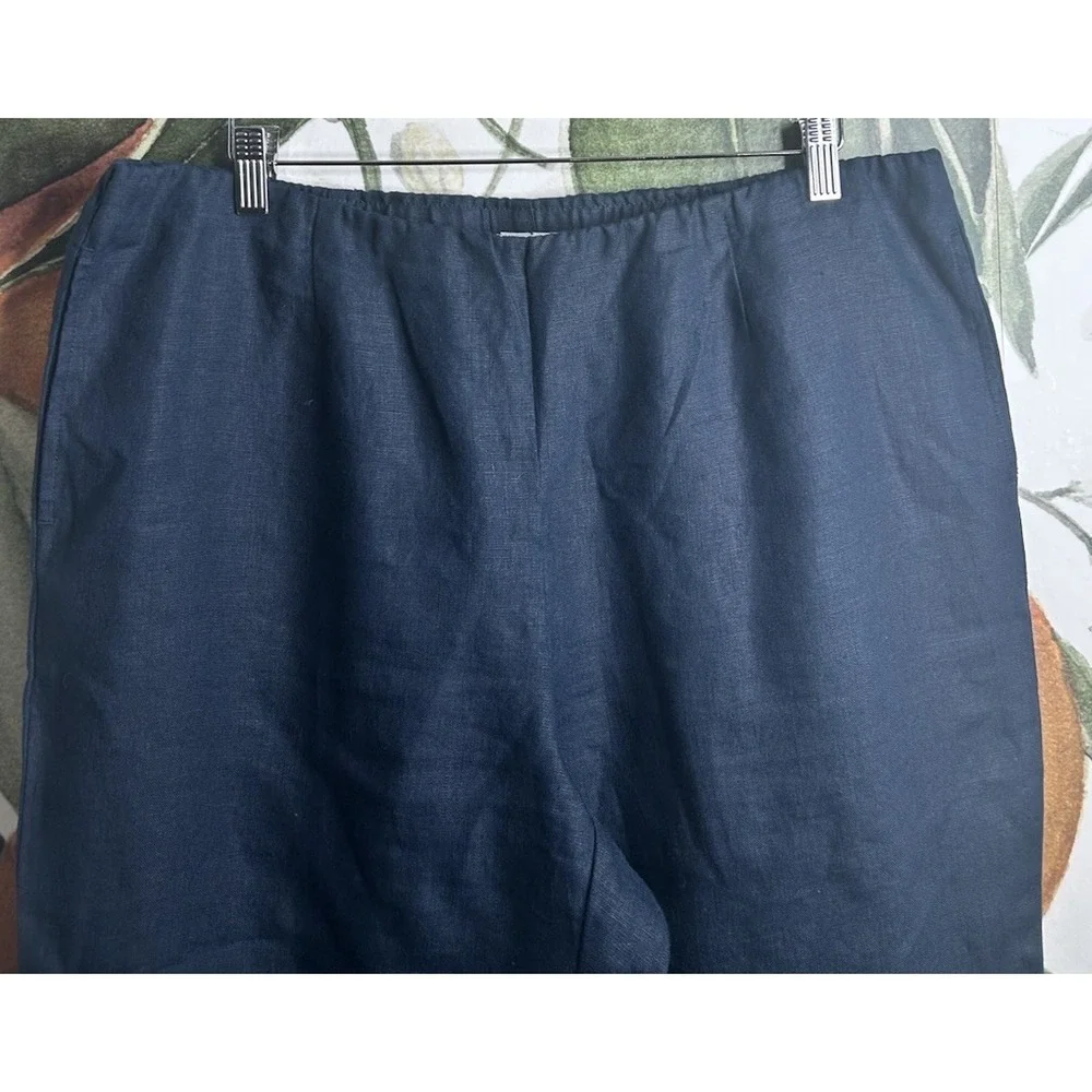J Jill Love Linen Blue Cropped Pants Women Large Pull On Elastic Waist Pockets - Picture 4 of 7
